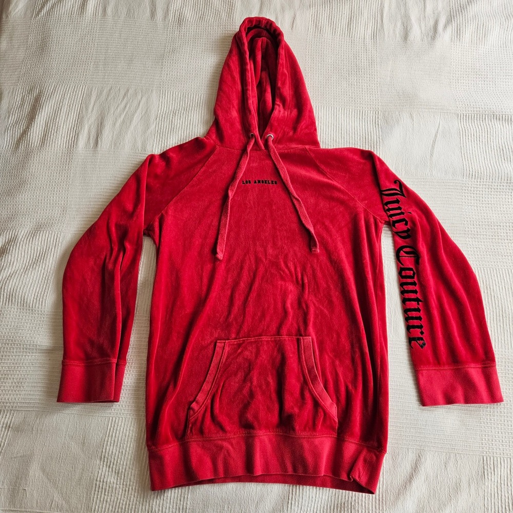 Juicy Couture Los Angeles Red Velour Pullover Hoodie Women's Small Y2k 2000s